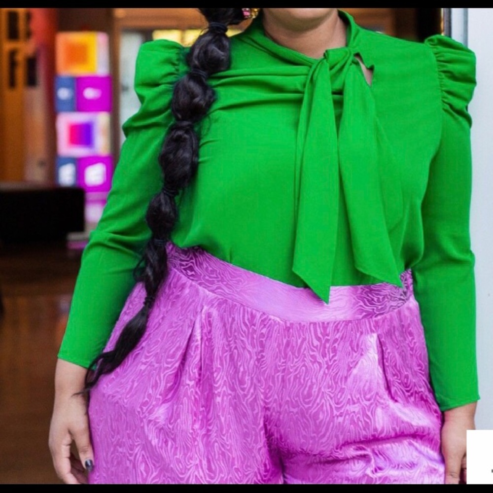 Green Tie neck blouse